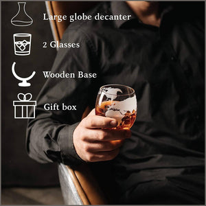 Whiskey Globe Decanter Set Etched World Globe Decanter for Liquor, Bourbon, Vodka - 