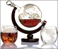 Load image into Gallery viewer, Whiskey Globe Decanter Set Etched World Globe Decanter for Liquor, Bourbon, Vodka - 
